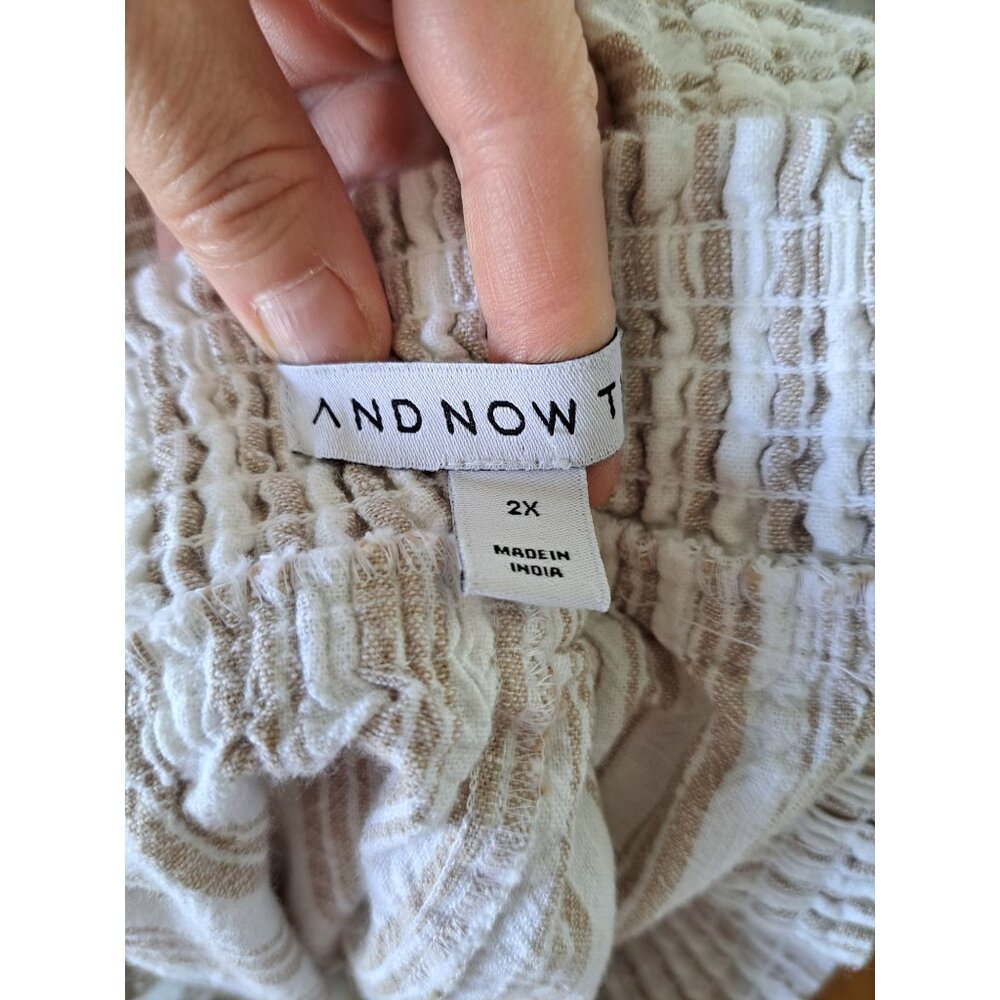 Lot of 2 Linen Blend XXl Striped Beige Elastic Waist Pants Women's Summer - Picture 12 of 15